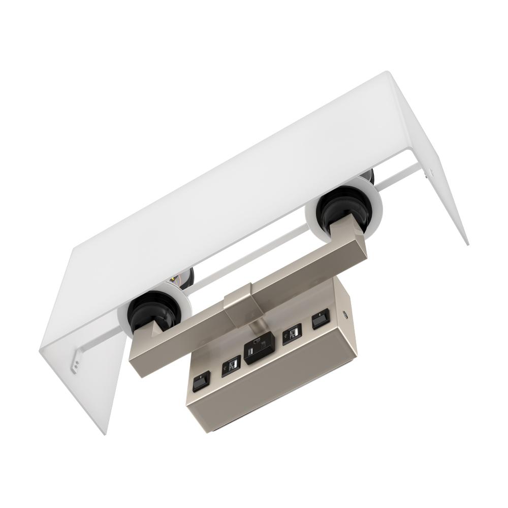 2 - Light, Wall Sconce for Bedroom with 2 Switch, 2 USB, 2 Type C & 1 Outlet, White Fabric / Acrylic Shade, Wall Mounted Lamps for Hotel, Corridor and Restaurant - BUILDMYPLACE