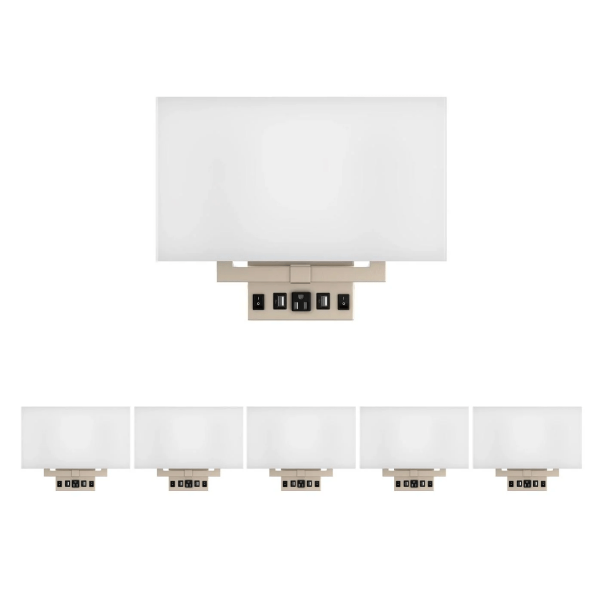 2 - Light, Wall Sconce for Bedroom with 2 Switch, 2 USB, 2 Type C & 1 Outlet, White Fabric / Acrylic Shade, Wall Mounted Lamps for Hotel, Corridor and Restaurant - BUILDMYPLACE