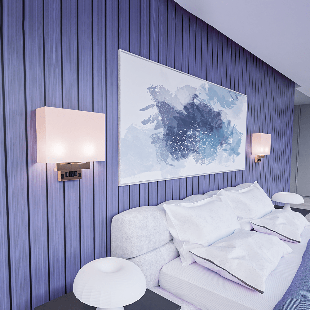 2 - Light, Wall Sconce for Bedroom with 2 Switch, 2 USB, 2 Type C & 1 Outlet, White Fabric / Acrylic Shade, Wall Mounted Lamps for Hotel, Corridor and Restaurant - BUILDMYPLACE