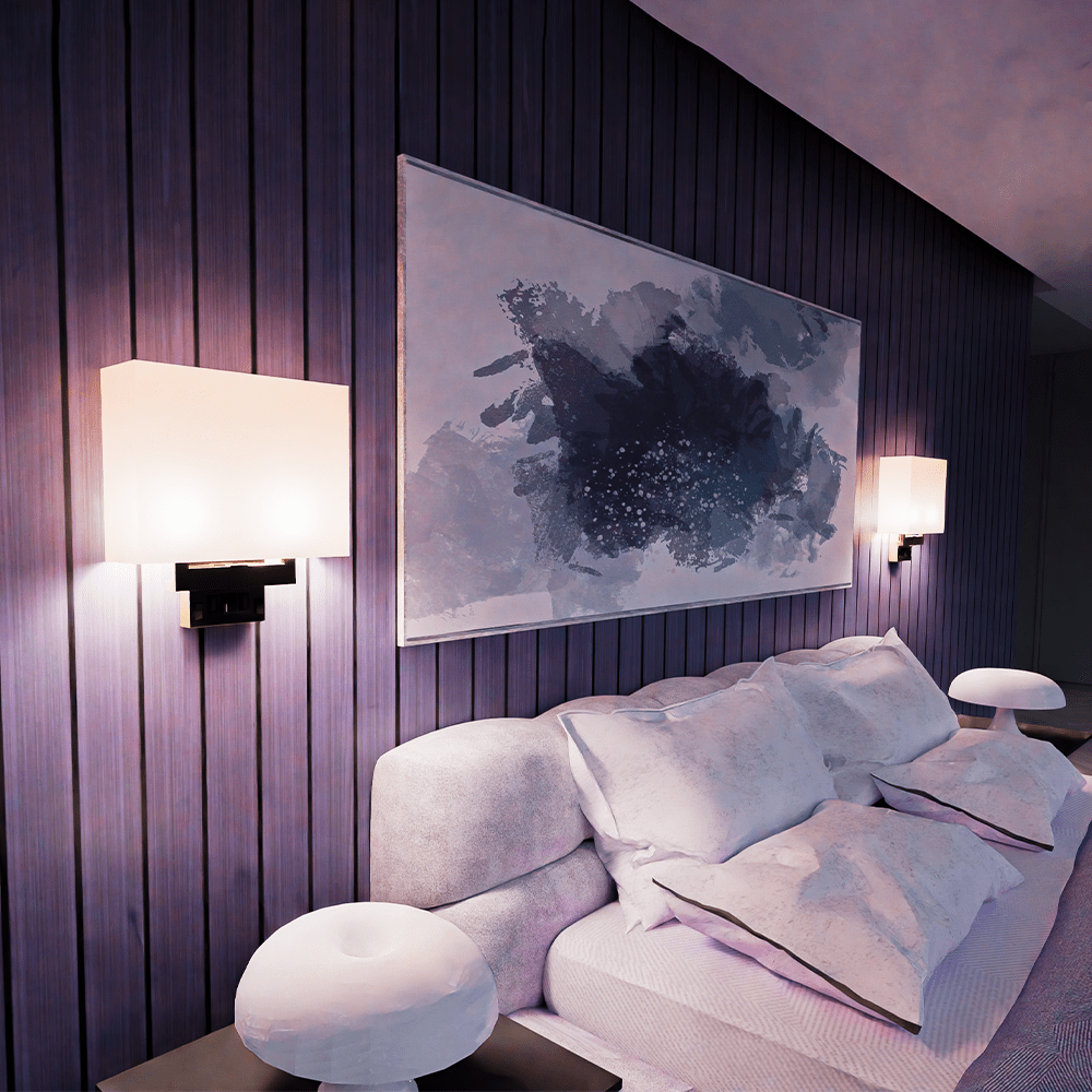 2 - Light, Wall Sconce for Bedroom with 2 Switch, 2 USB, 2 Type C & 1 Outlet, White Fabric / Acrylic Shade, Wall Mounted Lamps for Hotel, Corridor and Restaurant - BUILDMYPLACE