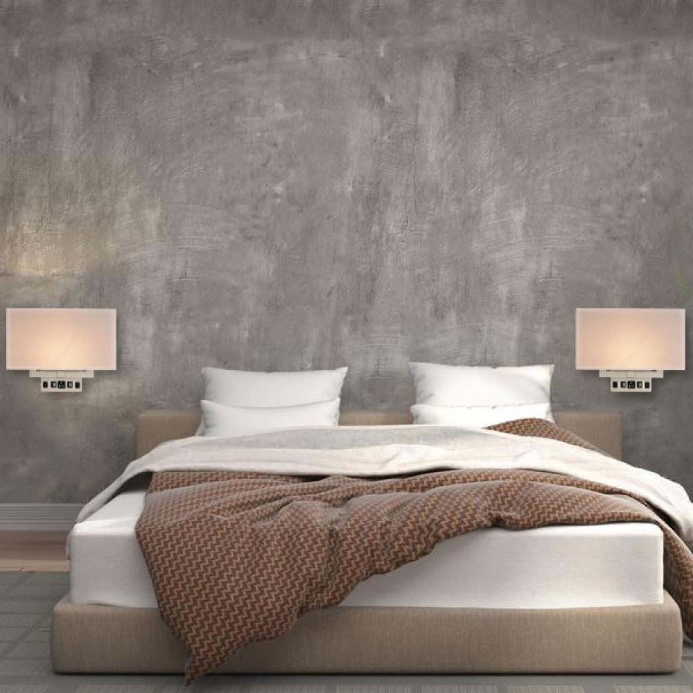 2 - Light, Wall Sconce for Bedroom with 2 Switch, 2 USB, 2 Type C & 1 Outlet, White Fabric / Acrylic Shade, Wall Mounted Lamps for Hotel, Corridor and Restaurant - BUILDMYPLACE