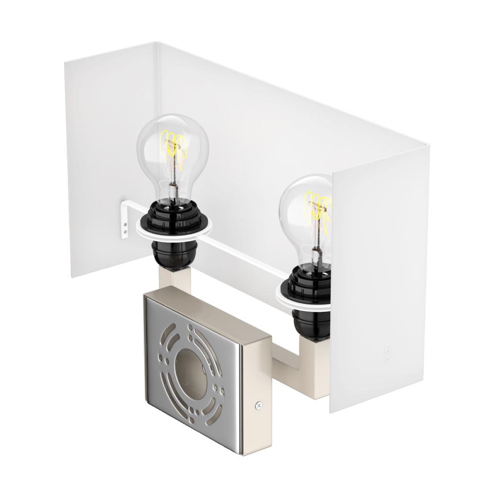 2 - Light, Wall Sconce for Bedroom with 2 Switch, 2 USB, 2 Type C & 1 Outlet, White Fabric / Acrylic Shade, Wall Mounted Lamps for Hotel, Corridor and Restaurant - BUILDMYPLACE