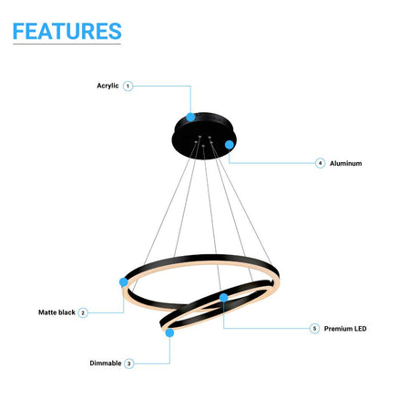 2 - Ring, Circular LED Chandelier, 60W, 3000K, 2800LM, Dimmable, 3 Years Warranty - BUILDMYPLACE
