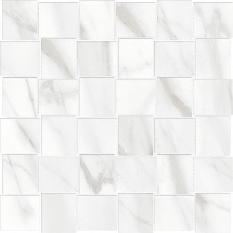 2 X 2 In Basketweave Mayfair Volakas Grigio Polished Glazed Porcelain Mosaic