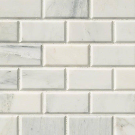 2" X 4" Arabescato Carrara Beveled, Honed Cool - White Marble Subway Joint Mosaic Tile (10SQ FT/CTN) - BUILDMYPLACE