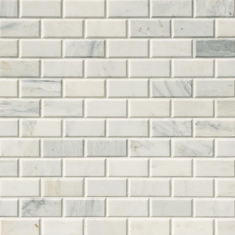 2" X 4" Arabescato Carrara Beveled, Honed Cool - White Marble Subway Joint Mosaic Tile (10SQ FT/CTN) - BUILDMYPLACE