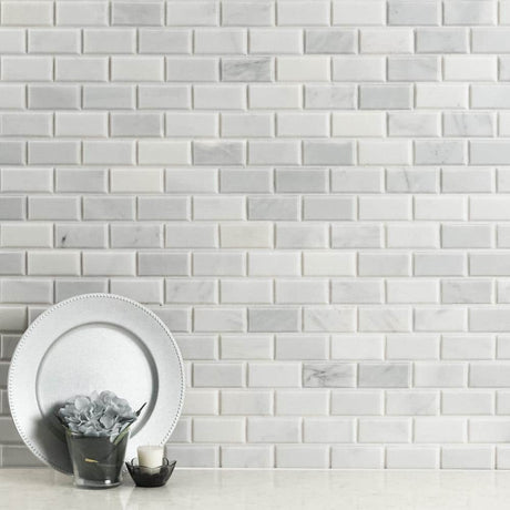 2" X 4" Arabescato Carrara Beveled, Honed Cool - White Marble Subway Joint Mosaic Tile (10SQ FT/CTN) - BUILDMYPLACE