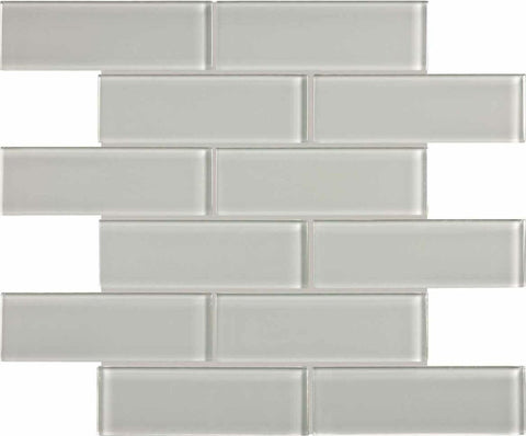 2 x 6 in Element Mist Brick Glossy Glass Mosaic