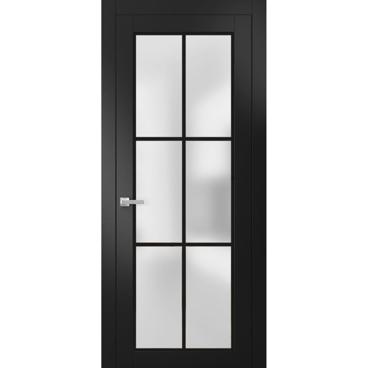 Solid French Door | Planum 2122 Matte Black Frosted Glass | Single Regular Panel Frame Trims Handle | Bathroom Bedroom Sturdy Doors