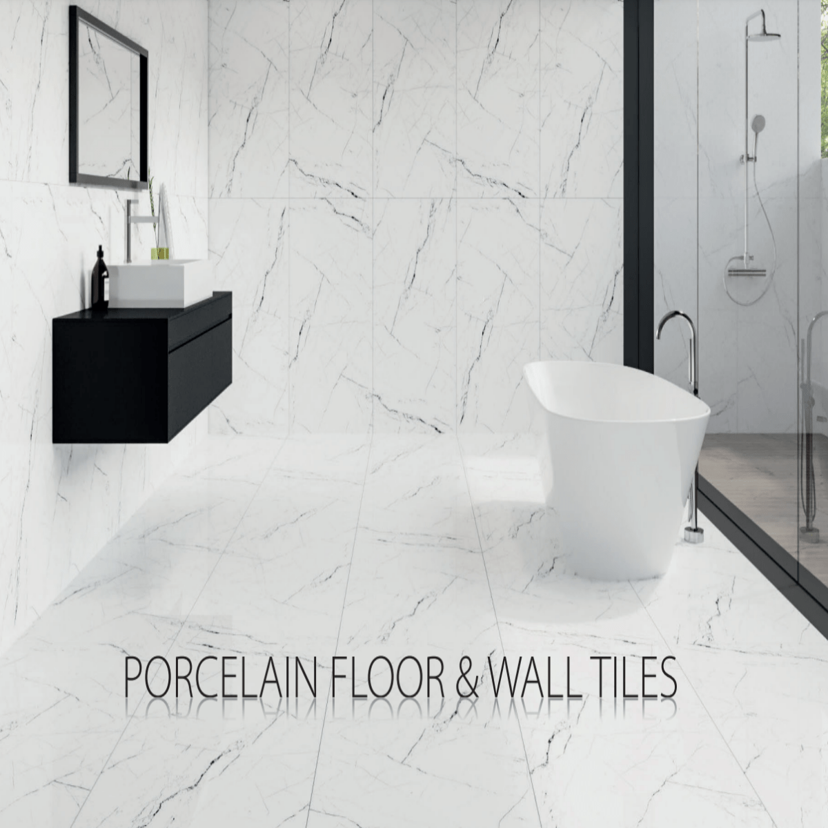 24" x 48" Pietra White & Black Polished Porcelain Wall & Floor Tile - BUILDMYPLACE