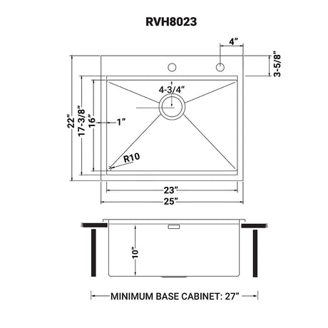 25 x 22 inch Workstation Drop - in Tight Radius Topmount 16 Gauge Stainless Steel Ledge Kitchen Sink Single Bowl - BUILDMYPLACE