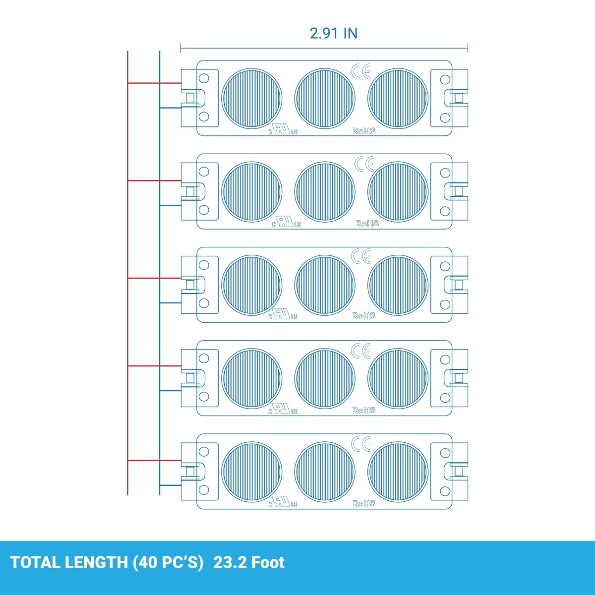 2.5W LED Module Lights For Advertising Sign Letters - 45 - Pack - 3 LEDs/Mod - 7000K - UL Listed - BUILDMYPLACE