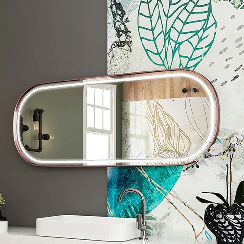 26 in. X 63 in. LED Lighted Bathroom Vanity Mirror with Rose Gold Frame, CRI 90+, Anti - Fog Adjustable Color Temperature & Remembrance, Lighted Makeup Mirrors, Realx Style - BUILDMYPLACE