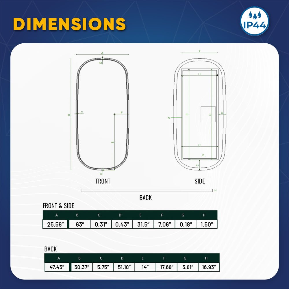 26 in. X 63 in. LED Lighted Bathroom Vanity Mirror with Rose Gold Frame, CRI 90+, Anti - Fog Adjustable Color Temperature & Remembrance, Lighted Makeup Mirrors, Realx Style - BUILDMYPLACE