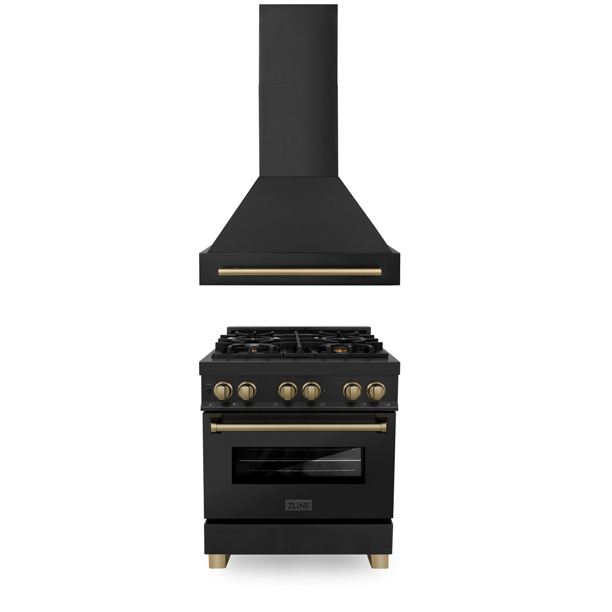 ZLINE 30" Autograph Edition Kitchen Package with Black Stainless Steel Dual Fuel Range and Range Hood with Champagne Bronze Accents (2AKP-RABRH30-CB)