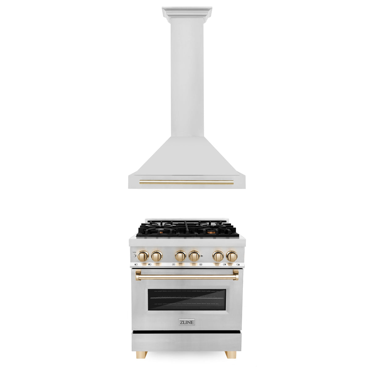 ZLINE 30" Autograph Edition Kitchen Package with Stainless Steel Dual Fuel Range and Range Hood with Polished Gold Accents (2AKP-RARH30-G)