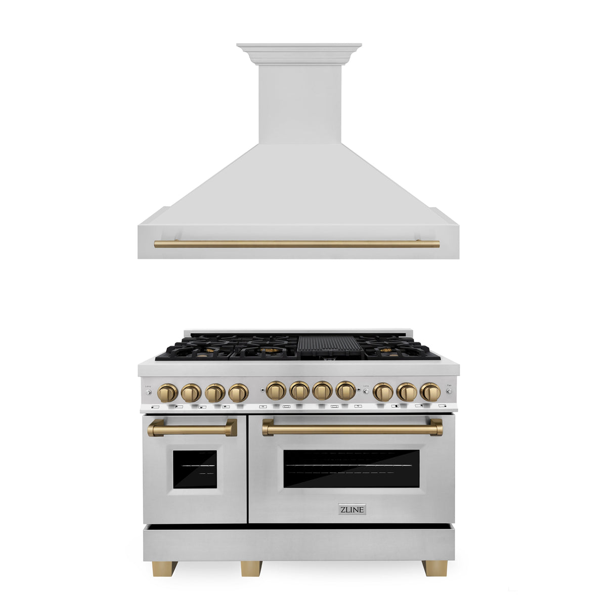 ZLINE 48" Autograph Edition Kitchen Package with Stainless Steel Gas Range and Range Hood with Champagne Bronze Accents (2AKPR-RGRH48-CB)