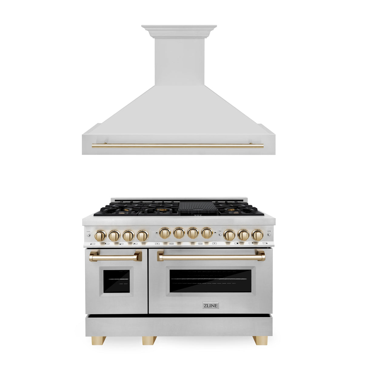 ZLINE 48" Autograph Edition Kitchen Package with Stainless Steel Gas Range and Range Hood with Polished Gold Accents (2AKPR-RGRH48-G)
