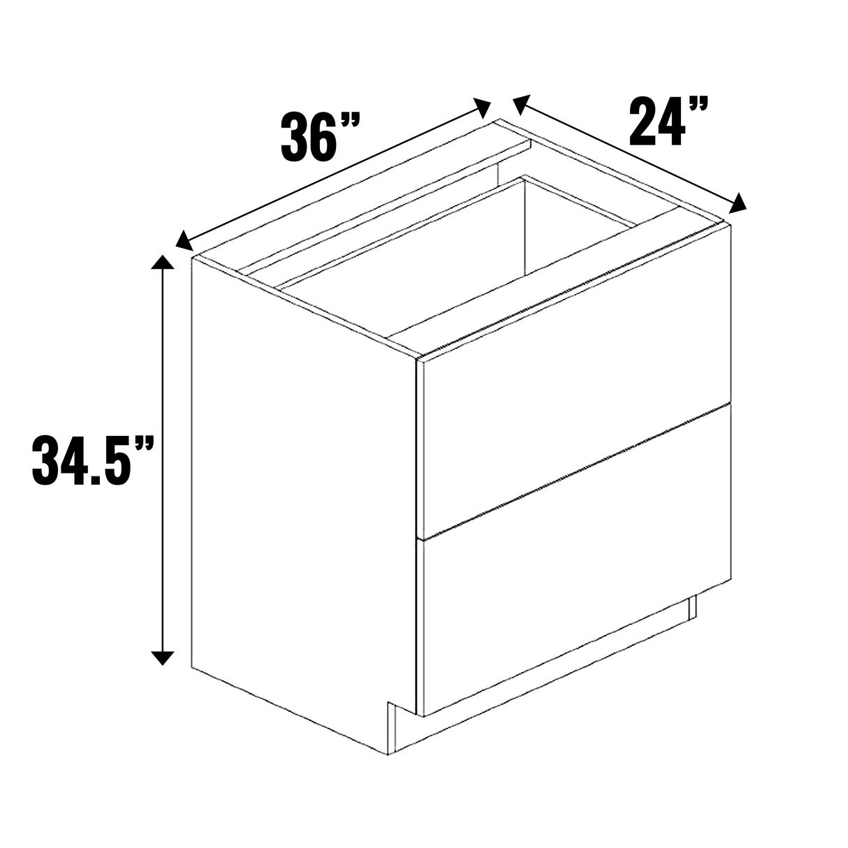 Indigo Blue Matte - 2 Drawer Bank with Hidden Top Drawer - 34.5 Inch Height x 36 Inch Width x 24 Inch Depth - M15-2DB36-HD