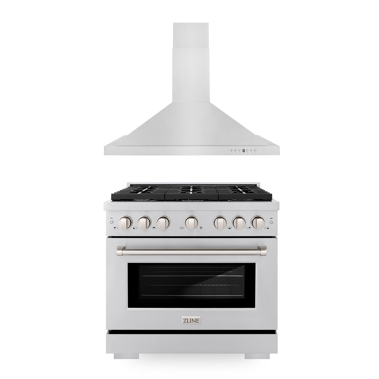 ZLINE 36" Kitchen Package with Stainless Steel Gas Range and Convertible Vent Range Hood (2KP-SGRRH36)
