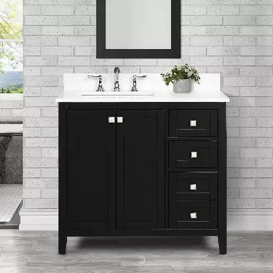 Coltrane 37 Inch Espresso (Version 2 Vanity Combo, Size is 37"W x 22"D x 34.5"H, Carrara White Marble Top)