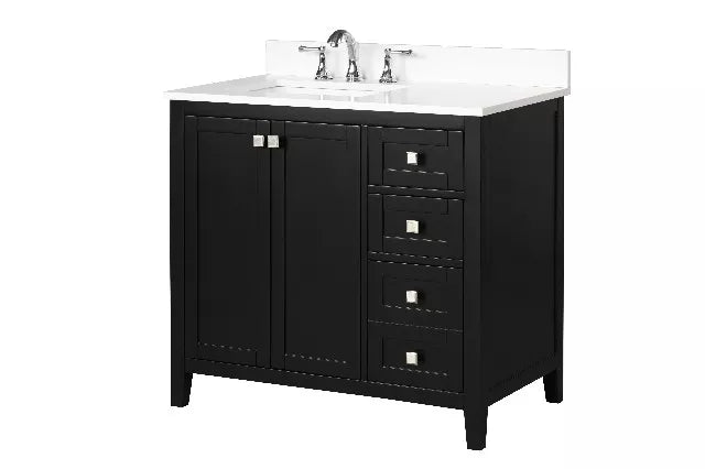Coltrane 37 Inch Espresso (Version 2 Vanity Combo, Size is 37"W x 22"D x 34.5"H, Carrara White Marble Top)