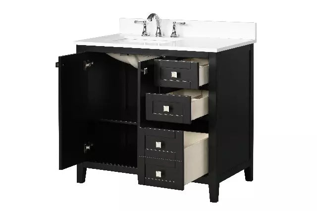 Coltrane 37 Inch Espresso (Version 2 Vanity Combo, Size is 37"W x 22"D x 34.5"H, Carrara White Marble Top)