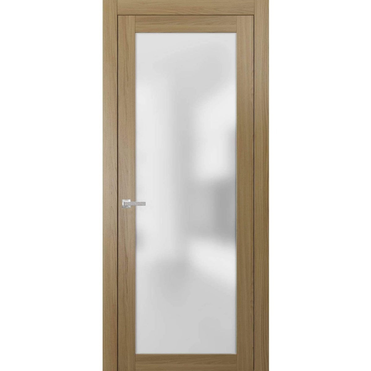 Solid French Door | Planum 2102 Honey Ash with Frosted Glass | Single Regular Panel Frame Trims Handle | Bathroom Bedroom Sturdy Doors