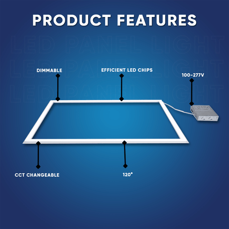 2x4 FT LED T - Bar Panel Light, 40W/50W/60W Wattage Adjustable, 3000K/4000K/5000K CCT Changeable, Dimmable, 6600LM, ETL & DLC Listed, Perfect For Offices, Schools, Hospitals - BUILDMYPLACE