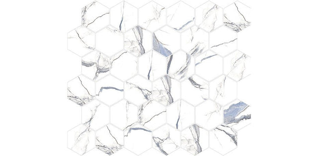 3 In. X 3 In. Mosaic Calacatta Aqua Satin Matte Porcelain - Hexagon Wall & Floor Tile (5.49 Sqft/Case) - BUILDMYPLACE