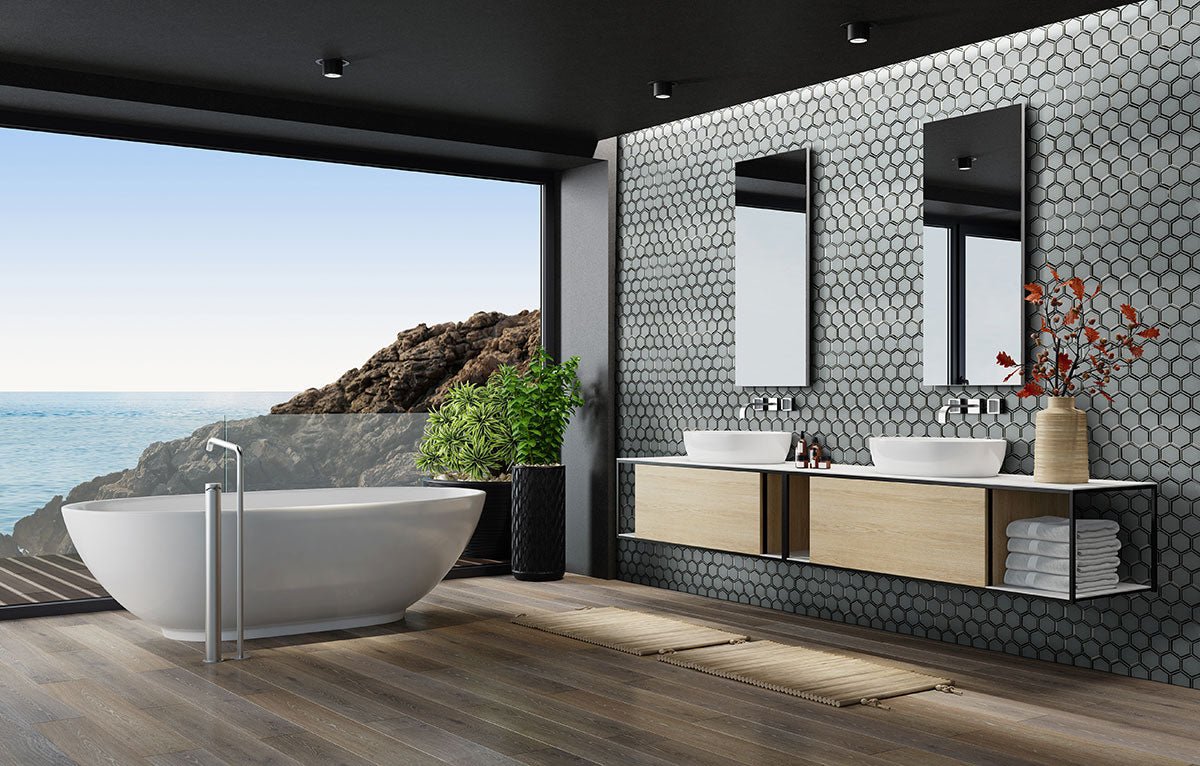 3" X 3" Hexagon Ice Beveled Glass Mosaic Tile (8.9SQ FT/CTN) - BUILDMYPLACE