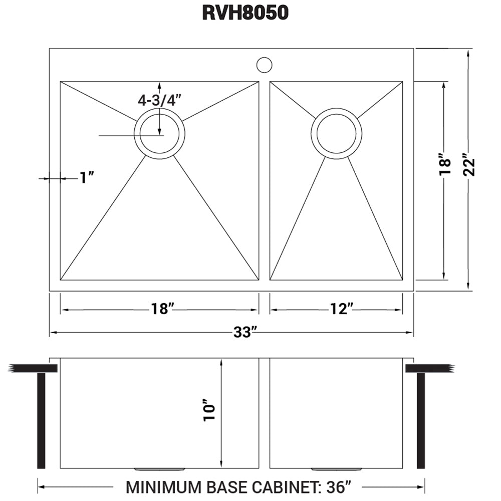 33 x 22 inch Drop - in 60/40 Double Bowl 16 Gauge Zero Radius Topmount Stainless Steel Kitchen Sink - BUILDMYPLACE