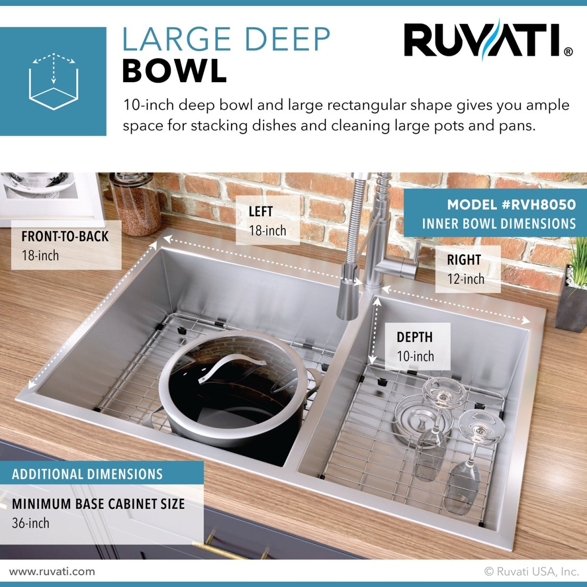 33 x 22 inch Drop - in 60/40 Double Bowl 16 Gauge Zero Radius Topmount Stainless Steel Kitchen Sink - BUILDMYPLACE