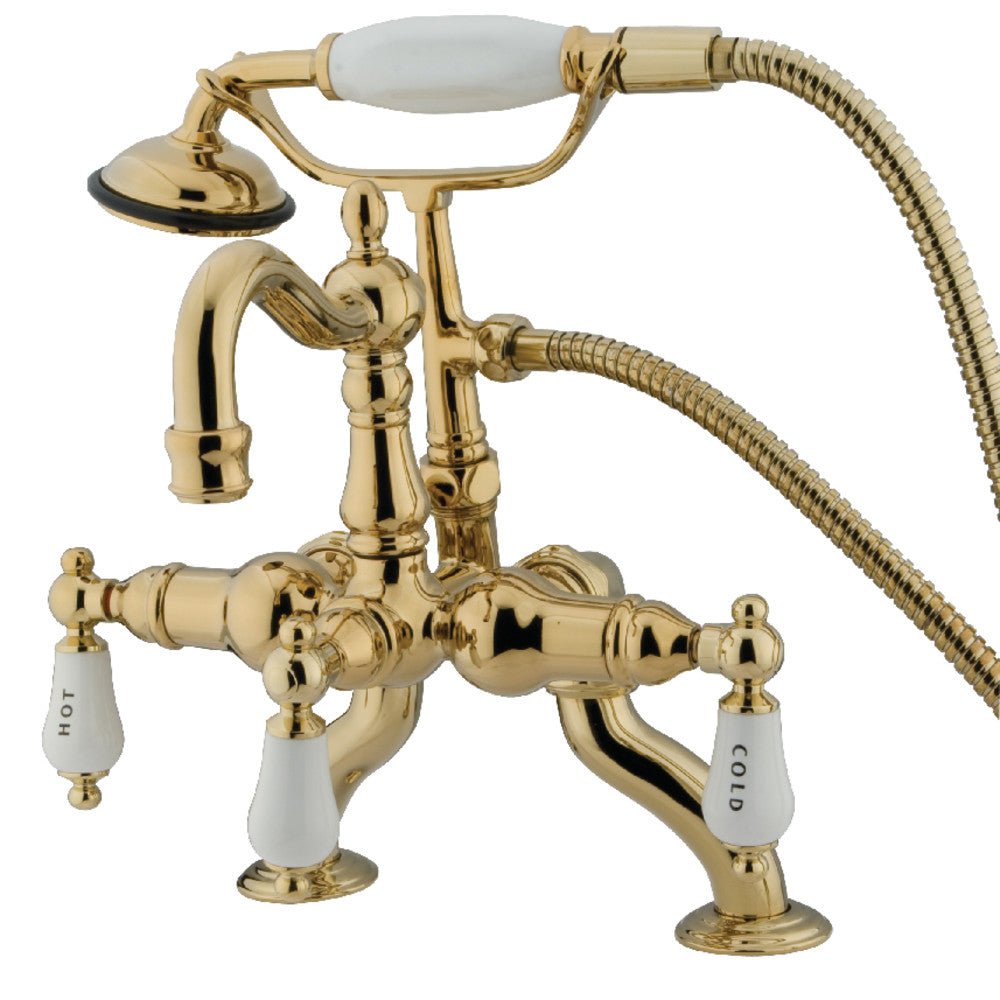 3.4" To 10" Adjustable Spread Deck Mount Vintage Leg Tub Filler W/ Handle Shower - BUILDMYPLACE