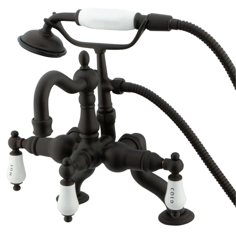 3.4" To 10" Adjustable Spread Deck Mount Vintage Leg Tub Filler W/ Handle Shower - BUILDMYPLACE