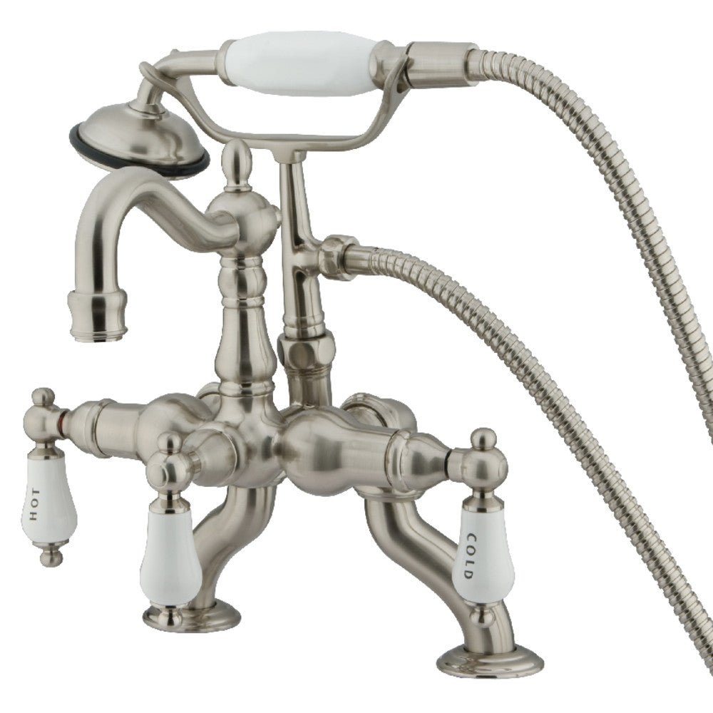 3.4" To 10" Adjustable Spread Deck Mount Vintage Leg Tub Filler W/ Handle Shower - BUILDMYPLACE