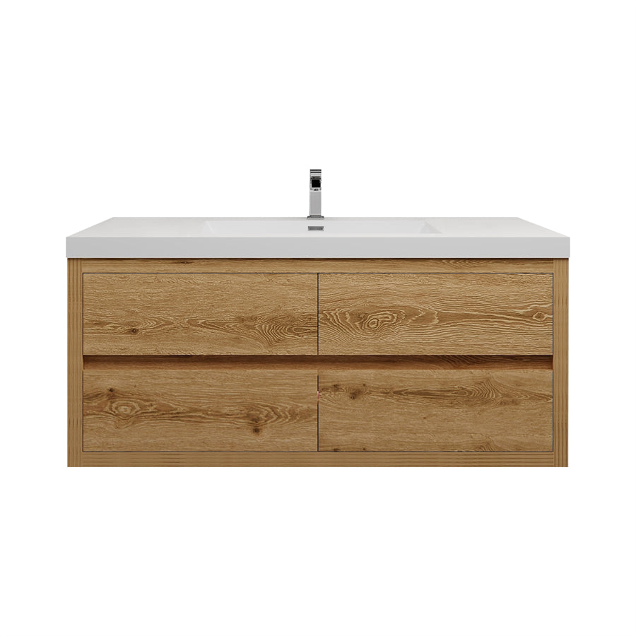 Louis 48 In. Floating Single Sink Bathroom Vanity Cabinet with Acrylic Sink Top & Soft Closing Drawers