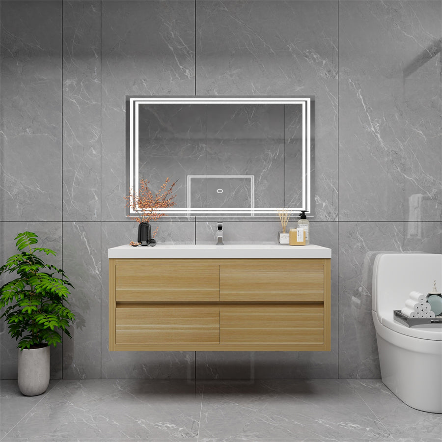 Louis 48 In. Floating Single Sink Bathroom Vanity Cabinet with Acrylic Sink Top & Soft Closing Drawers