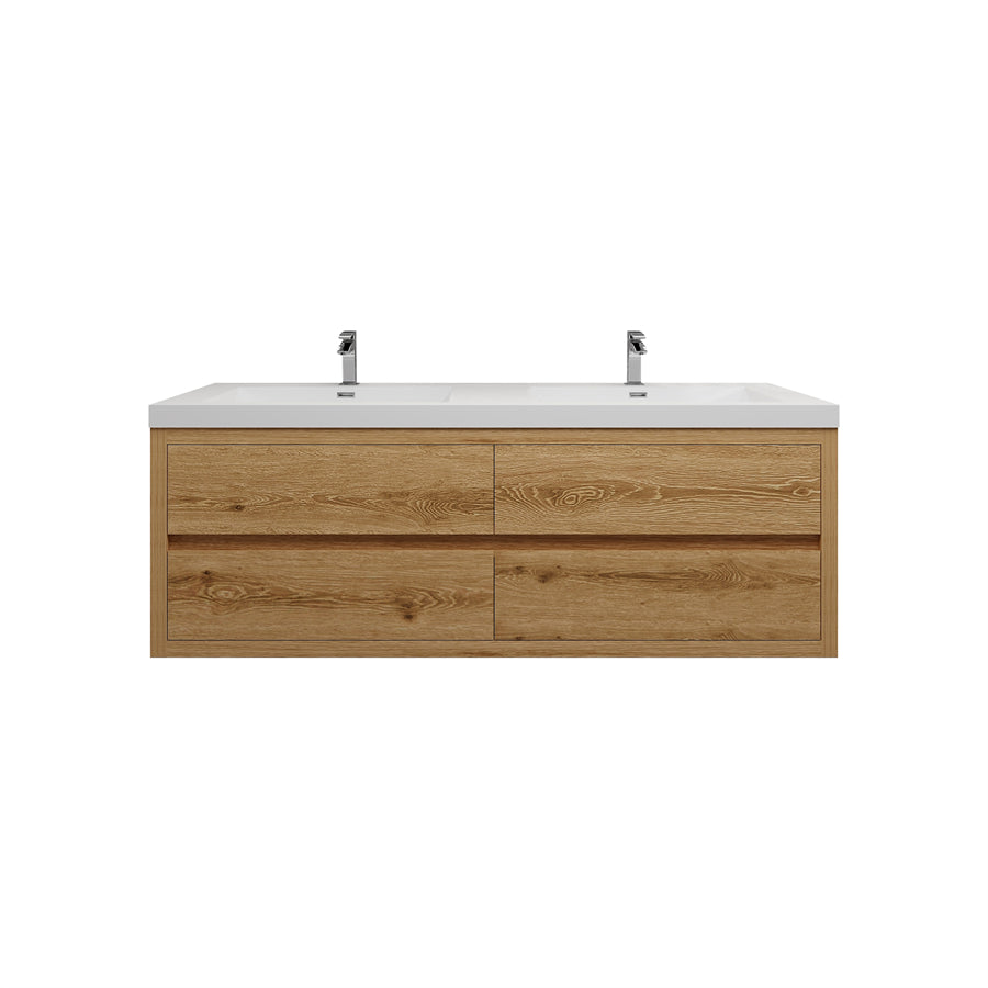 Louis 60 In. Floating Double Sink Bathroom Vanity Cabinet with Acrylic Sink Top & Soft Closing Drawers