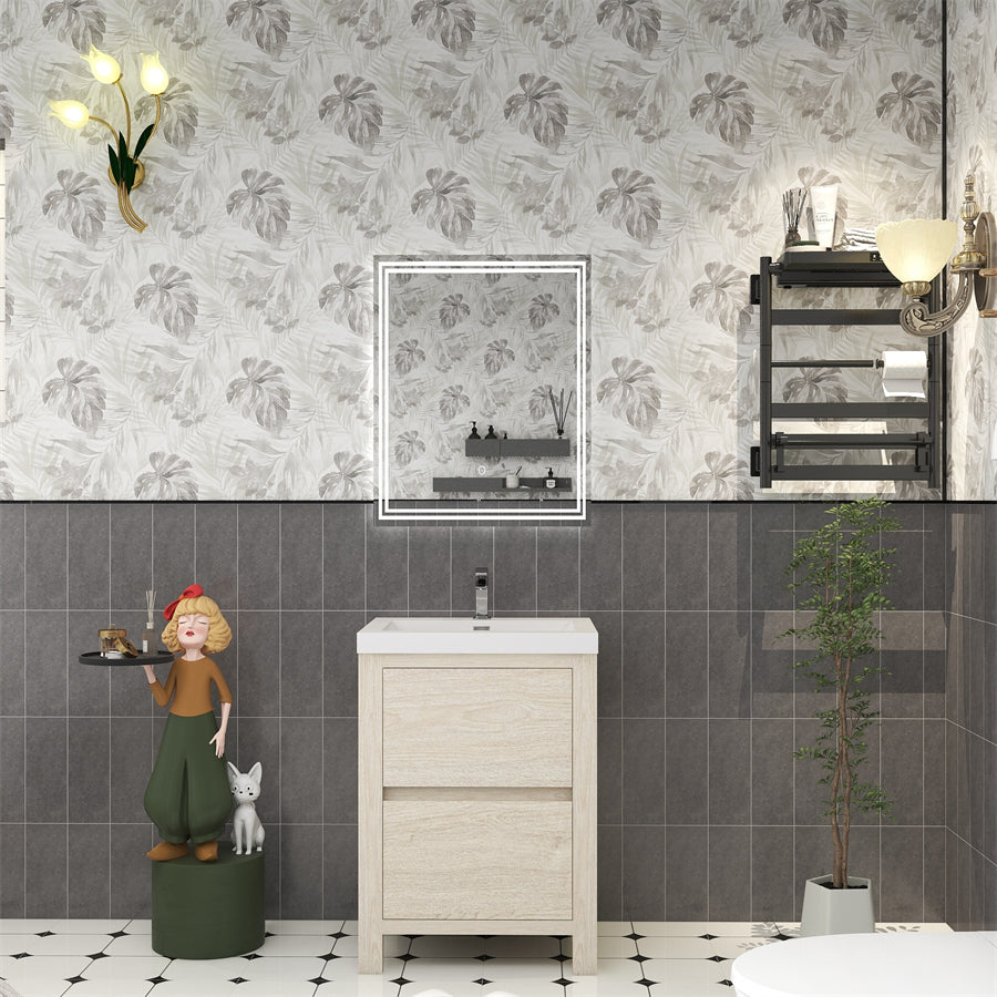 Louis 24 In. Freestanding Single Sink Bathroom Vanity Cabinet with Acrylic Sink Top & Soft Closing Drawers