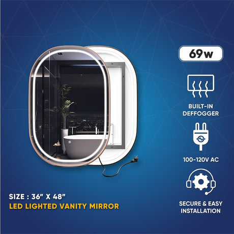 36 in. x 48 in. LED Lighted Bathroom Vanity Mirror, Anti - Fog, CRI 90+, Adjustable Color Temperature & Remembrance, Lighted Makeup Mirrors, Neu - U Style - BUILDMYPLACE
