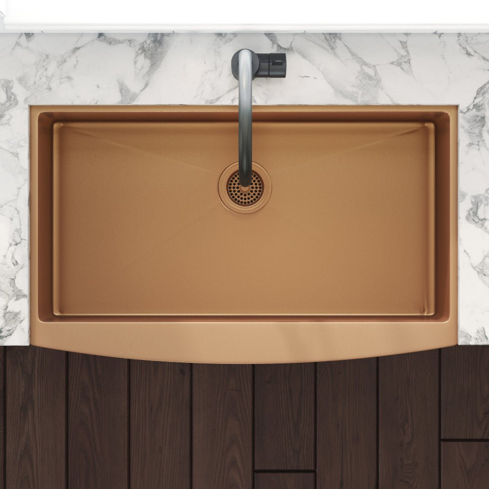 36 - inch Apron - Front Farmhouse Kitchen Sink - Copper Tone Matte Bronze Stainless Steel Single Bowl - BUILDMYPLACE