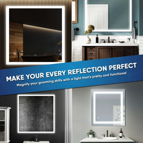 36" x 36" LED Bathroom Lighted Mirror & Defogger On/Off Touch Switch and CCT Changeable with Remembrance, Window Style - BUILDMYPLACE