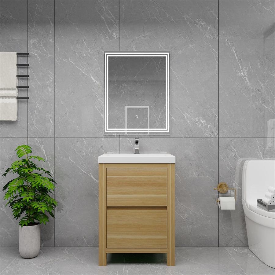 Louis 24 In. Freestanding Single Sink Bathroom Vanity Cabinet with Acrylic Sink Top & Soft Closing Drawers