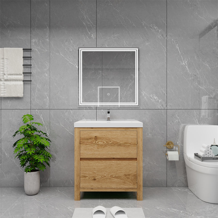 Louis 30 In. Freestanding Single Sink Bathroom Vanity Cabinet with Acrylic Sink Top & Soft Closing Drawers