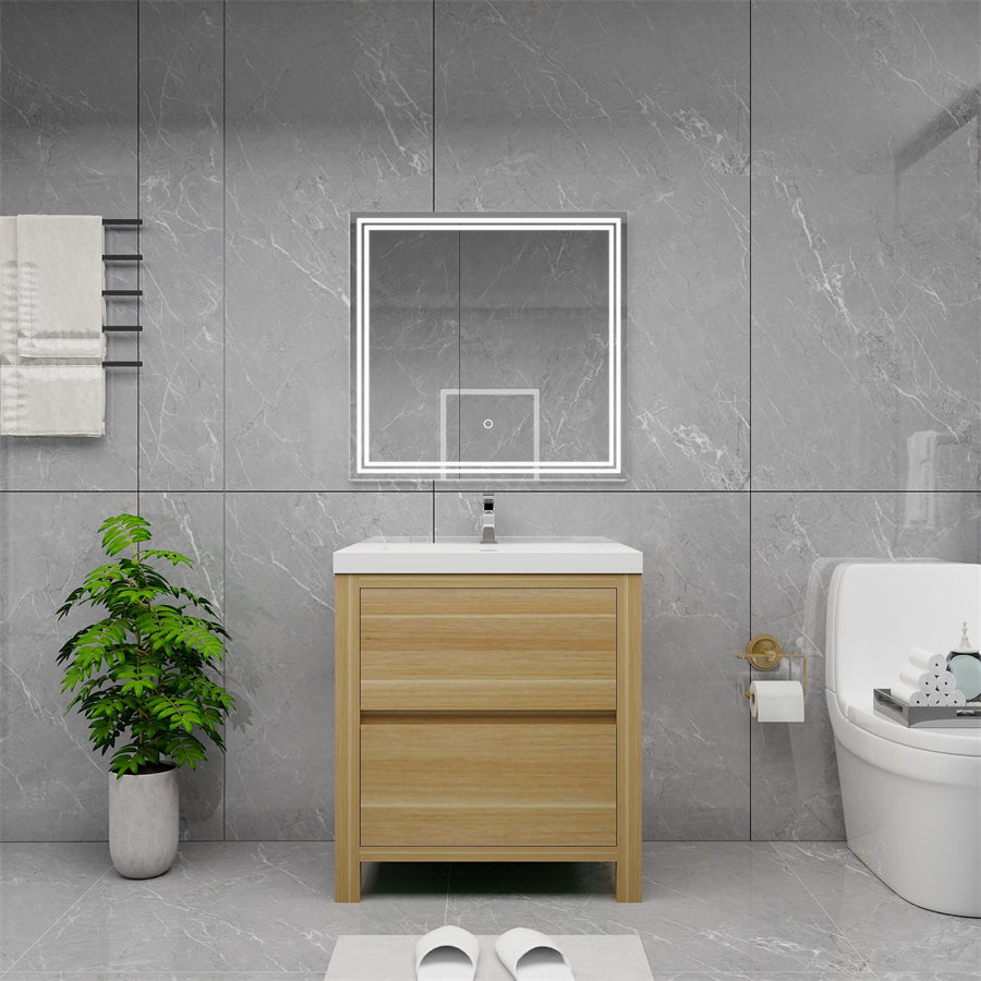 Louis 30 In. Freestanding Single Sink Bathroom Vanity Cabinet with Acrylic Sink Top & Soft Closing Drawers