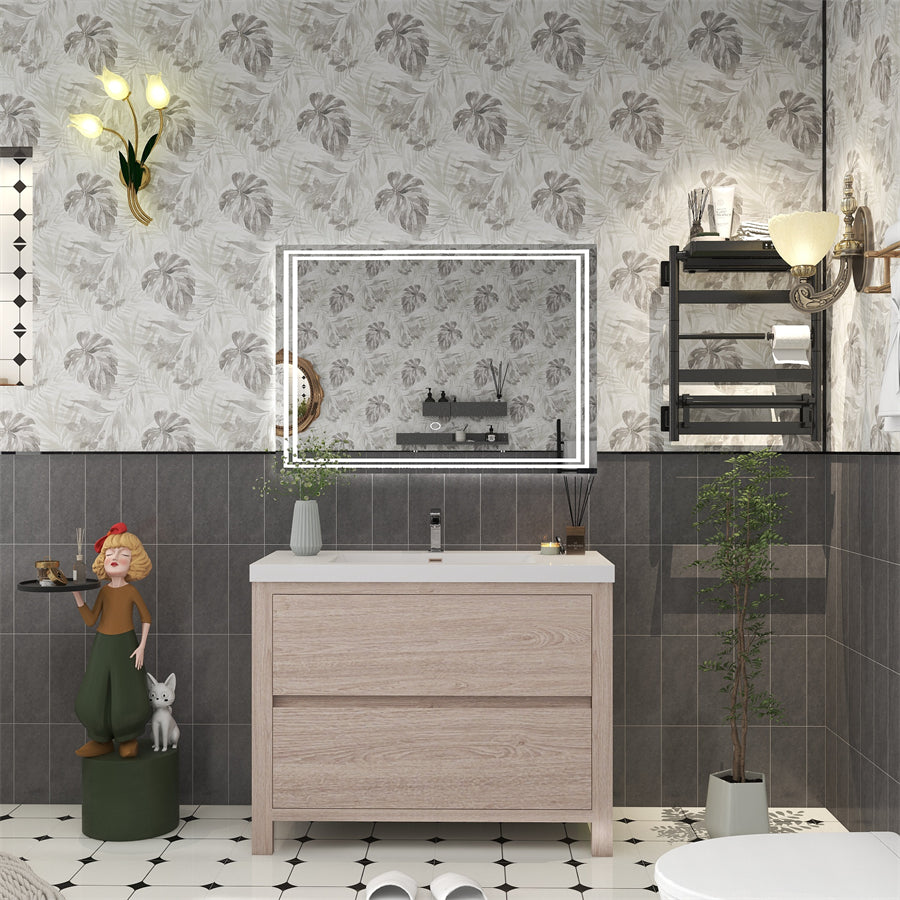 Louis 42 In. Freestanding Single Sink Bathroom Vanity Cabinet with Acrylic Sink Top & Soft Closing Drawers