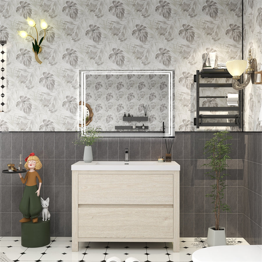 Louis 42 In. Freestanding Single Sink Bathroom Vanity Cabinet with Acrylic Sink Top & Soft Closing Drawers
