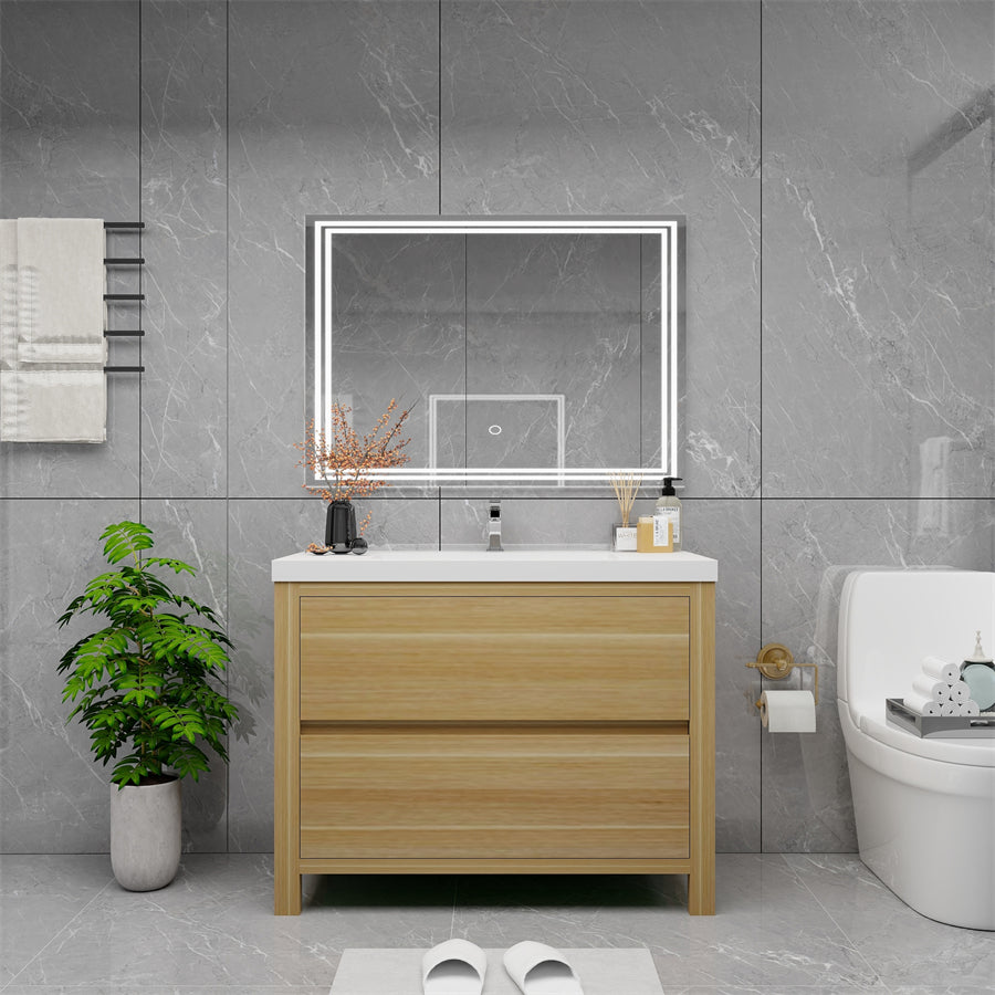 Louis 42 In. Freestanding Single Sink Bathroom Vanity Cabinet with Acrylic Sink Top & Soft Closing Drawers