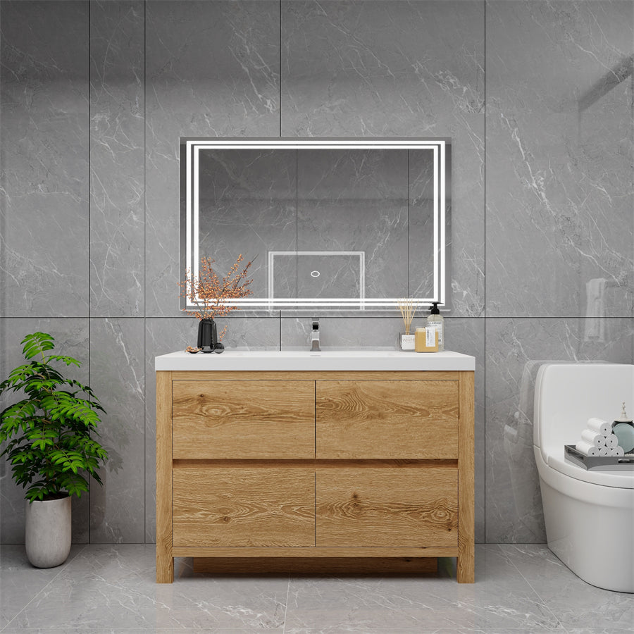 Louis 48 In. Freestanding Single Sink Bathroom Vanity Cabinet with Acrylic Sink Top & Soft Closing Drawers